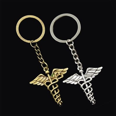 Picture of Metal Medical Symbol Keyring Antique Caduceus Keychain Key Rring Key Holder 