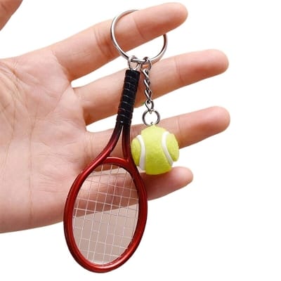 Picture of Tennis Racket Keyring Sport Mini Keychain Key Ring Key Holder (Red) 