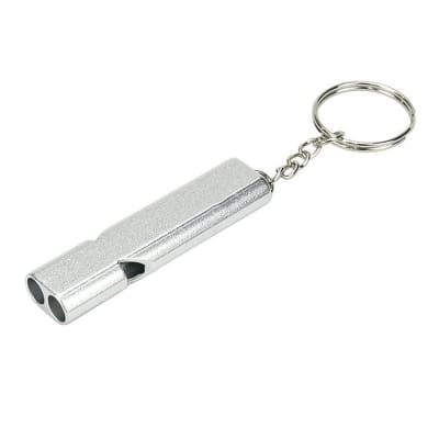 Picture of Dual Tube 120dB Metal Whistle Keyring Double Tube Whistle Keychain Key Ring Key Holder (Silver) 