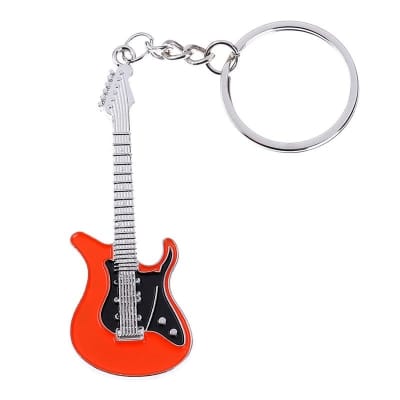 Picture of (Orange) Mini Metal Guitar Keyring Musical Instrument Keychain Key Ring Key Holder Orange