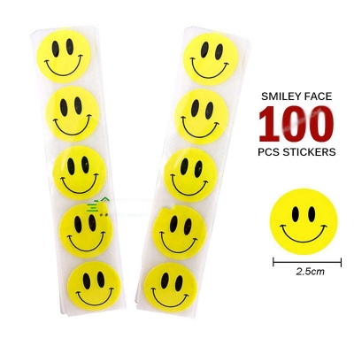 Picture of 100 pcs x 2.5cm Round Yellow Smiley Face Sticker Self Adhesive Happy Face Circle Label Stickers 100pcs