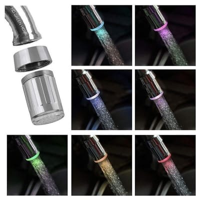 Picture of 7 Color Changing LED Water Tap Faucet with Connector Multicolor Light-up Faucet for Tap Nozzle Head Silver