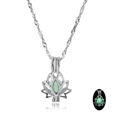 Picture of (Green) Lotus Flower Luminous Necklace Glow In The Dark Fluorescent Pendant Locket Jewellery Green
