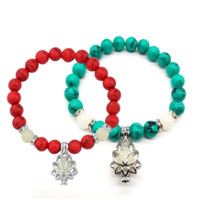 Picture of Luminous Artificial Beads Bracelet Lotus Flower Glow In The Dark Fluorescent Round Bead - Bracelet 