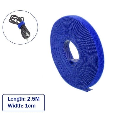 Picture of 2.5M x 1cm Back to Back Velcro Cable Organizer Tie Hook and Loop Velcro Tape Reusable Fastening Wire Holder (Blue) 