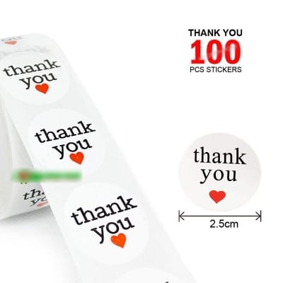 Picture of 100 pcs x 2.5cm Round Thank You Sticker with Red Heart Self Adhesive Circle Label Sealing Stickers 100 pcs