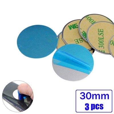 Picture of 3 pcs x 30mm Round Metal Plate Sticker Ultra-thin Iron Stickers for Magnetic Car Mobile Phone Mount Holder Silver