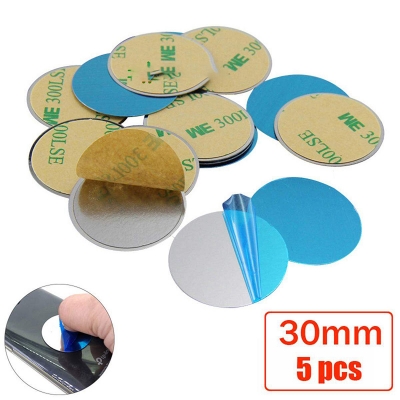 Picture of 5 pcs x 30mm Round Metal Plate Sticker Ultra-thin Iron Stickers for Magnetic Car Mobile Phone Mount Holder Silver