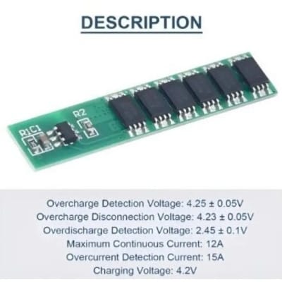 Picture of 1S 15A BMS For 18650 3.7V lithium battery protection board 6MOS 15A BMS Green