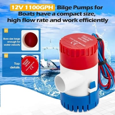 Picture of Bilge Pump1100G PH DC 12V Electric Water Pump For Submersible Boat, Irrigation, Gardening, Swimming Pool, Ponds. Red