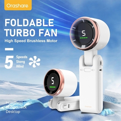 Picture of Portable Handheld Mini Turbo Fan USB Rechargeable Travel Neck Fan with 5 Speeds 3 IN 1-1800mah Q2 Green