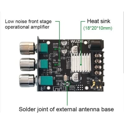 Picture of ZK-502MT 2x50W Bluetooth Audio Power Amplifier Module, Subwoofer Bass Treble AMP with AUX Input Black