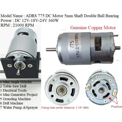 Picture of 775 DC Motor 12V-18V-24V 360W 21000 RPM 5mm Shaft Double Ball Bearing High Torque Large Power with Bracket DIY for Mini Angle Grinder-Table Saw Drill-Electrical Tools-Mini Generator Project-Granding Machine-Drill Machine-Water Pump & Sprayer Et Silver