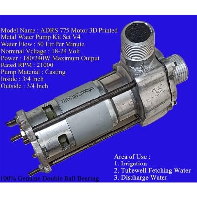 Picture of 775 DC Motor 12V-18V-24V-21000 RPM Double bearing+V4 Metal Pump Kit-Water Flow 40 Litre Per Miniute Silver