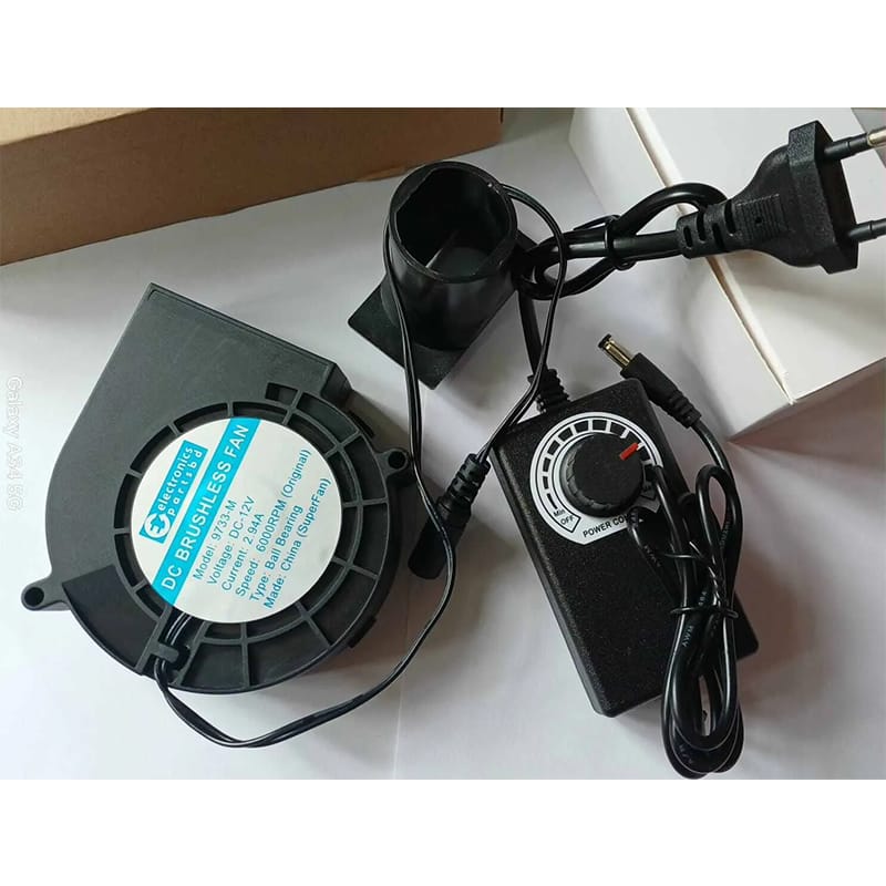 Picture of Turbo Blower Fan 12V 2.94A 6000RPM Model 9733 High Speed Cooling Fan with Regulator-without net Black