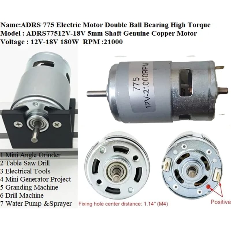 Picture of 775 DC Motor 12V-18V-24V 360W 21000 RPM 5mm Shaft Double Ball Bearing High Torque Large Power with Bracket DIY for Mini Angle Grinder-Table Saw Drill-Electrical Tools-Mini Generator Project-Granding Machine-Drill Machine-Water Pump & Sprayer Et 