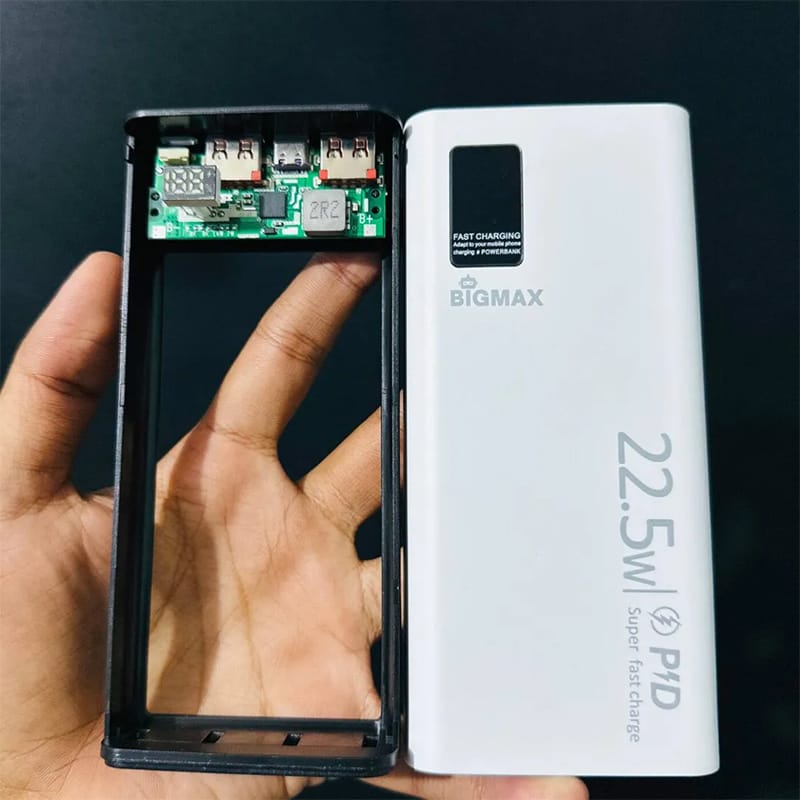 Picture of BIGMAX 20KmAh Portable Power Bank with IP5356 Circuit Protection and Fast Charge, Dual USB Ports - ব্যাটারি ছাড়া। White