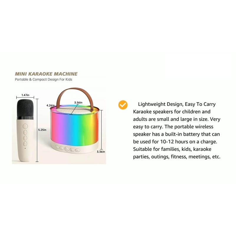 Picture of K52 Wireless Bluetooth Speaker Multifunction with 1 Microphone RGB Portable Music Player Karaoke Machine for Child Home Gift Multicolor
