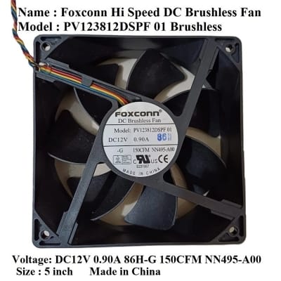 Picture of DC Brushless Hi Speed Cooling Fan FOXCONN PV123812DSPF 01 12V 0.90A 5’*5’ inch 15000 RPM Air Compatible devices Server 4-wire interface-2 Black