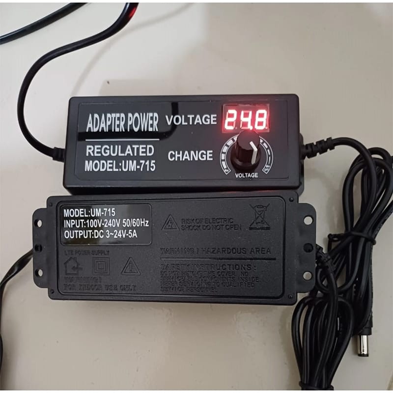 Picture of Adjustable AC to DC Power Adapter Multi Function DC 3V-24V 5A With Display Screen Voltage Regulated switching power supply Black