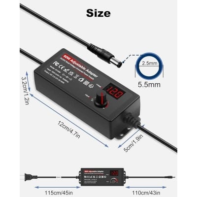 Picture of Adjustable AC to DC Power Adapter Multi Function DC 3V-24V 5A With Display Screen Voltage Regulated switching power supply Black
