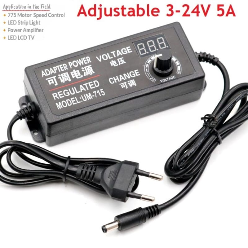 Picture of Adjustable AC to DC Power Adapter Multi Function DC 3V-24V 5A With Display Screen Voltage Regulated switching power supply Black