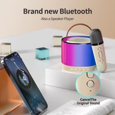 Picture of K52 Wireless Bluetooth Speaker Multifunction with 1 Microphone RGB Portable Music Player Karaoke Machine for Child Home Gift 