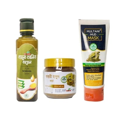 Picture of Rongon Herbals Buy 2 Get 1 Aloe-Olive Oil 100ml Wild Turmeric Holud 100gm Multani Mud 80gm এ্যালো অলিভ অয়েল ১০০ মি.লি. কস্তুরি হলুদ ১০০ গ্রাম মুলতানি মাটির মাস্ক ৮০ গ্রাম