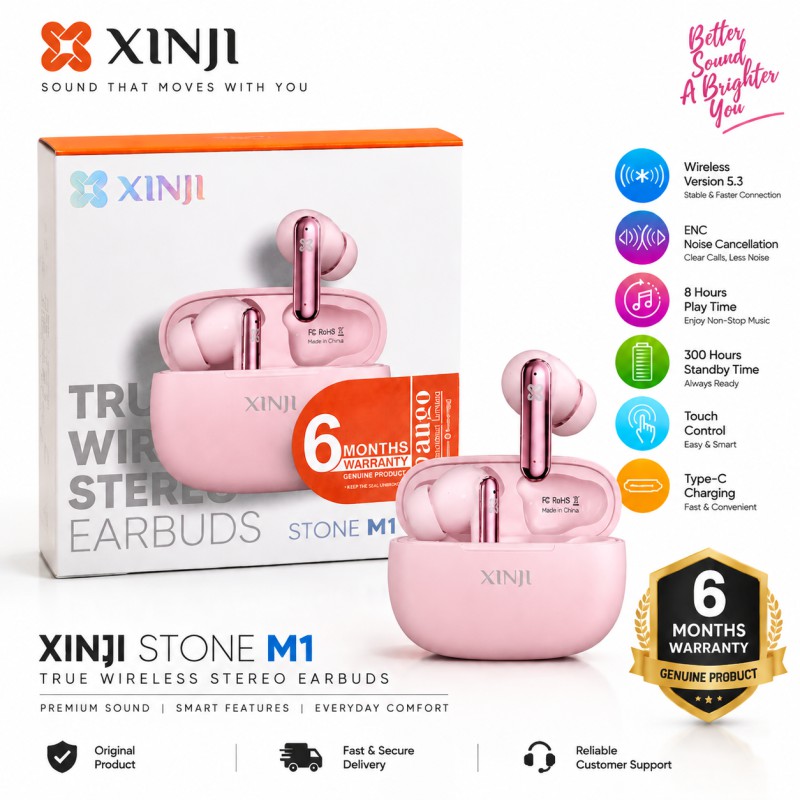Picture of XINJI STONE M1 True Wireless Stereo Earbuds Bluetooth 5.3 ENC Noise Cancellation Touch Control TWS Earbuds with Type-C Charging & 8 Hours Playtime with 6 Months Warranty