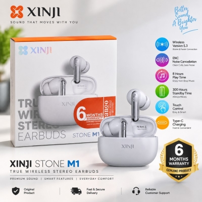 Picture of XINJI STONE M1 True Wireless Stereo Earbuds Bluetooth 5.3 ENC Noise Cancellation Touch Control TWS Earbuds with Type-C Charging & 8 Hours Playtime with 6 Months Warranty