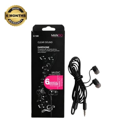 Picture of Wired Earphone with Built-in Microphone | HiFi Stereo Clear Sound Earbuds for Music, Gaming & Calls | Black | 6 Months Warranty | MANGO H100 - Black