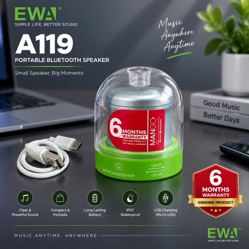 Picture of EWA A119 Portable Wireless Bluetooth Speaker Mini Speaker IPX7 Waterproof with 6 Months Warranty