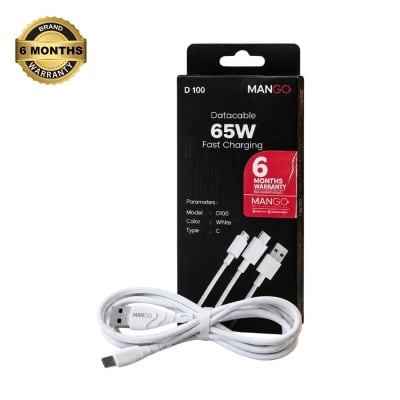 Picture of 65W Fast Charging Type-C Data Cable with Durable Design & 6 Months Warranty - MANGO D100 - White