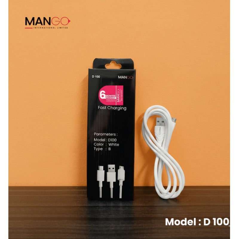 Picture of 65W Fast Charging Type-C Data Cable with Durable Design & 6 Months Warranty - MANGO D100 - White