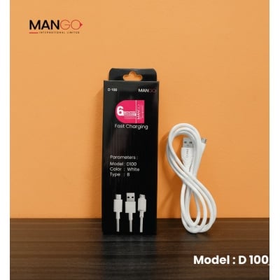 Picture of 65W Fast Charging Type-C Data Cable with Durable Design & 6 Months Warranty - MANGO D100 - White