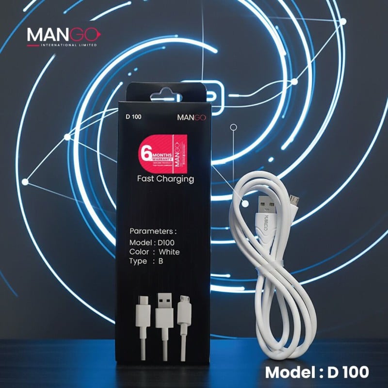 Picture of 65W Fast Charging Type-C Data Cable with Durable Design & 6 Months Warranty - MANGO D100 - White