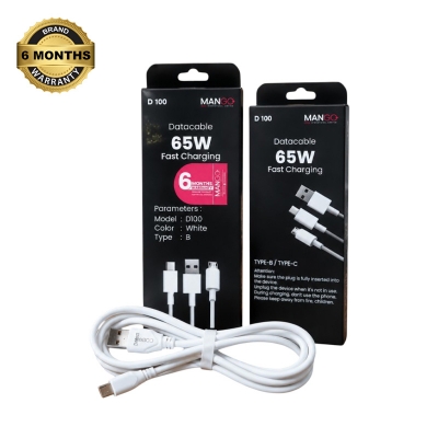 Picture of 65W Fast Charging Type-B Data Cable with Durable Design & 6 Months Warranty - MANGO D100 - White