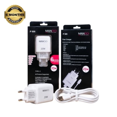 Picture of 25W Fast Charging Adapter with Type-C Cable, QC 3.0 Support & 6 Months Warranty - MANGO P400 - White