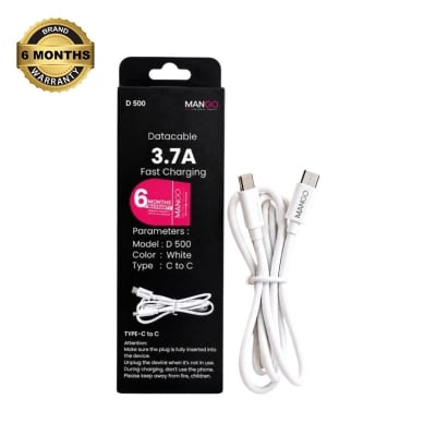 Picture of 3.7A Fast Charging Type-C to Type-C Data Cable 1M with High Speed Data Transfer & 6 Months Warranty | MANGO D500 - White