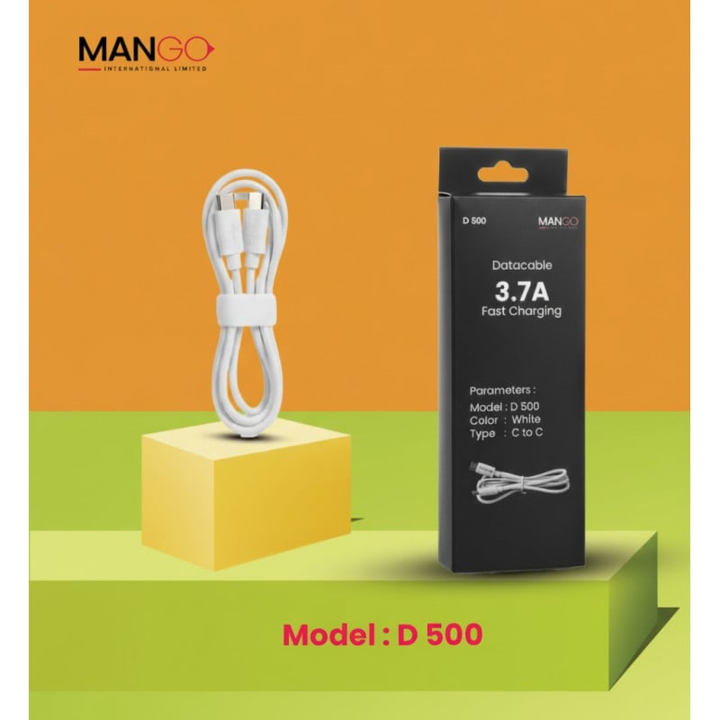 Picture of 3.7A Fast Charging Type-C to Type-C Data Cable 1M with High Speed Data Transfer & 6 Months Warranty | MANGO D500 - White