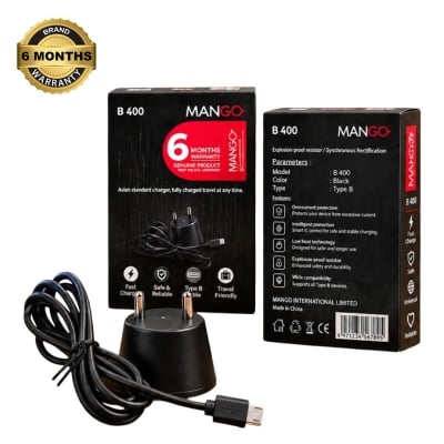 Picture of 2W Mobile Charger with Type B Cable | USB Charging Adapter with 6 Months Warranty - MANGO B400 - Black