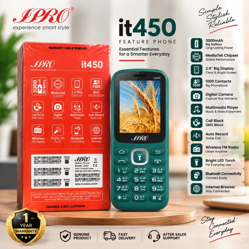 Picture of IPRO IT450 Feature Mobile Phone | Dual SIM Keypad Phone | 3000mAh Battery | 2.4 Inch Screen | 1 Year Warranty