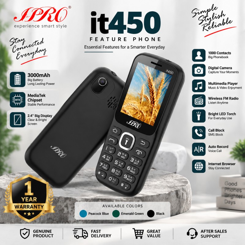 Picture of IPRO IT450 Feature Mobile Phone | Dual SIM Keypad Phone | 3000mAh Battery | 2.4 Inch Screen | 1 Year Warranty