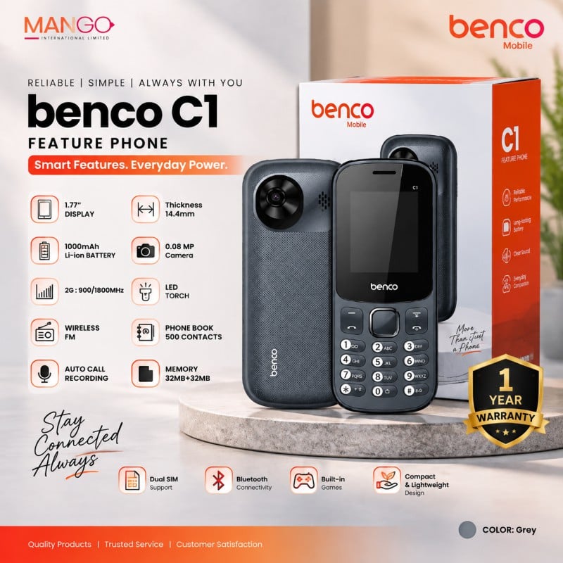 Picture of Benco C1 Feature Phone (Button Phone) - Grey