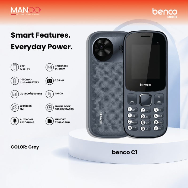 Picture of Benco C1 Feature Phone (Button Phone) - Grey