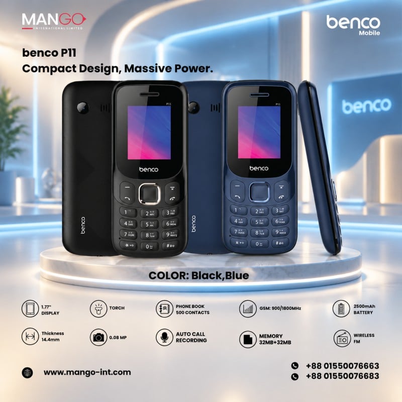 Picture of Benco P11 Feature Phone (Button Phone) - Black