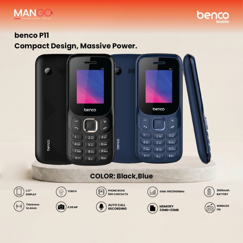 Picture of Benco P11 Feature Phone (Button Phone) - Black