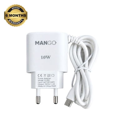 Picture of 10W Mobile Charger with Type B Cable | USB Travel Adapter for Android Phone with 6 Months Warranty | MANGO B200 - White