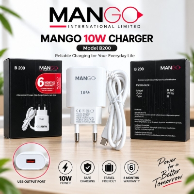 Picture of 10W Mobile Charger with Type B Cable | USB Travel Adapter for Android Phone with 6 Months Warranty | MANGO B200 - White