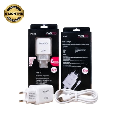 Picture of 23W Fast Charging Adapter with Type-C Cable, QC 3.0 Support & 6 Months Warranty - MANGO P500 - White